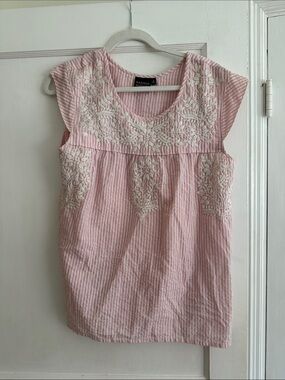 Madison Mathews Pink and White Striped Sleeveless Blouse